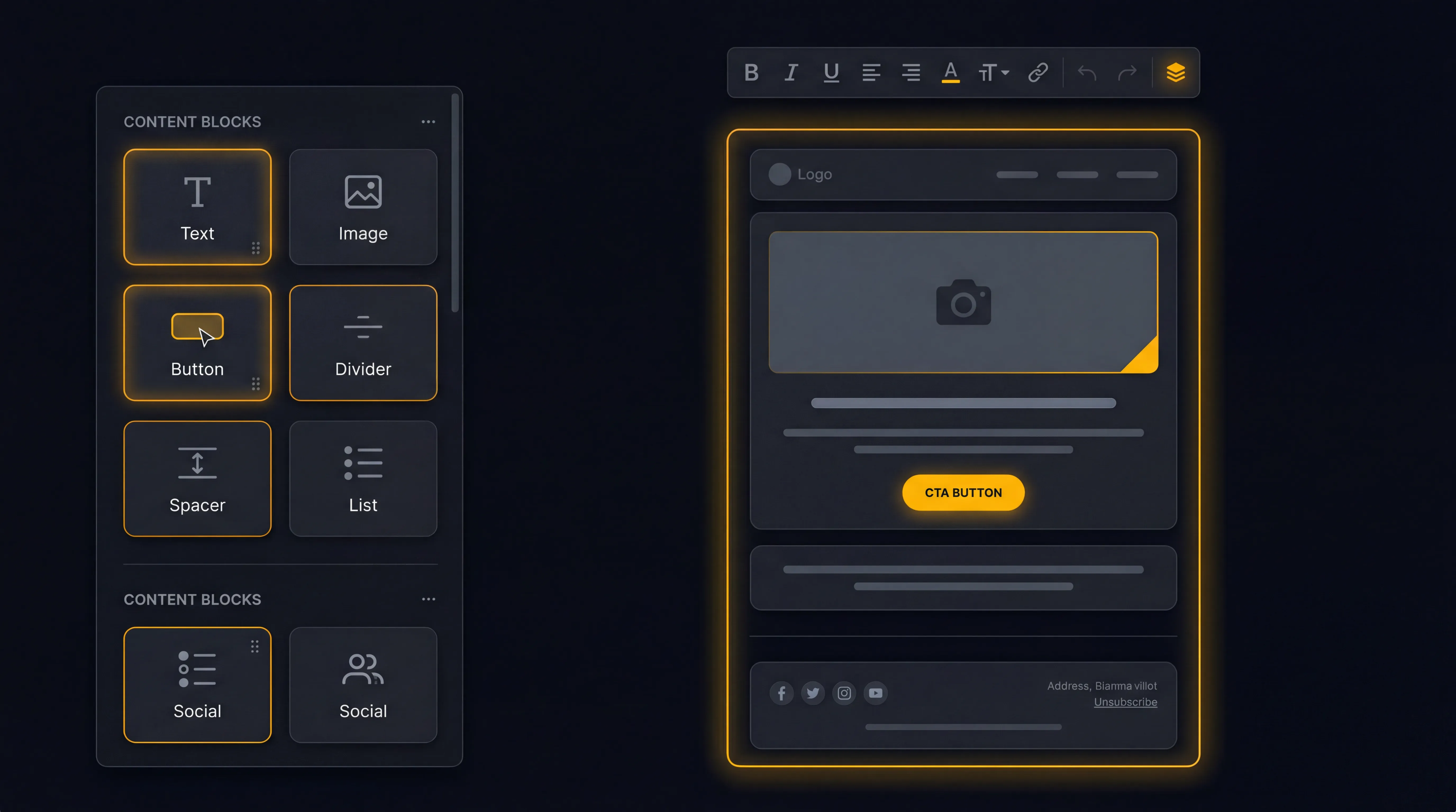Email template editor interface